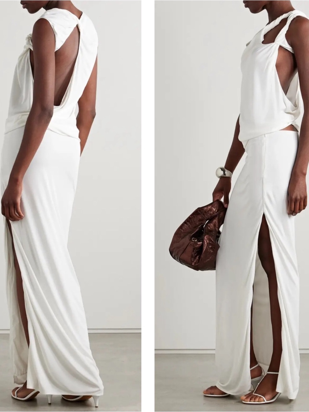 CHRISTOPHER ESBER Ravelled Asymmetric Draped White Maxi Dress Size 4